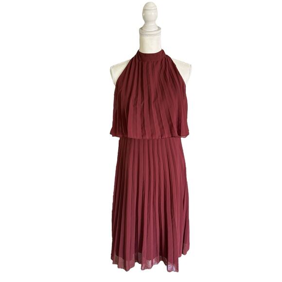ASOS Design Burgundy Halter Tie Neck Above Knee Pleated Dress Size 8 Medium - Picture 3 of 13